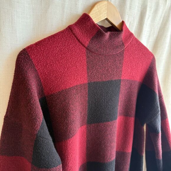 Max Studio Buffalo Plaid Mock Neck Sweater Size L Cozy Fall Layer Check Capsule - Picture 3 of 14